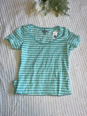 Nwt Jockey Aqua and White Striped Scoop Neck Tee szS stretchy cute top